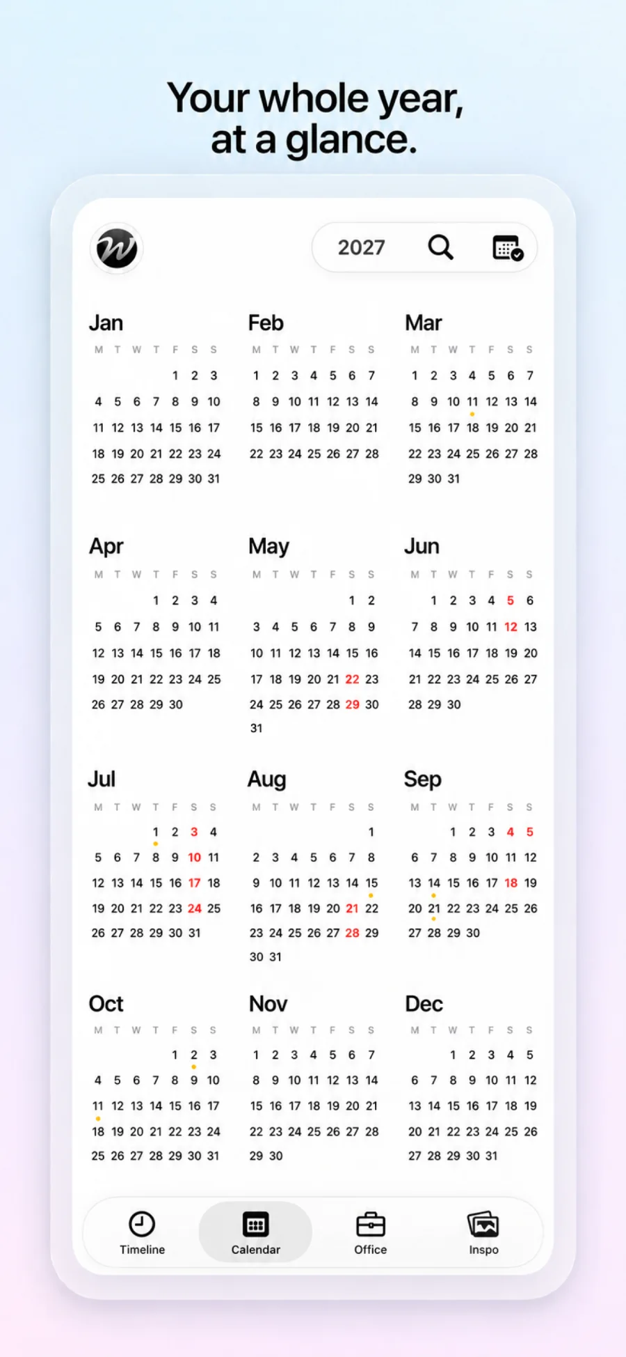 Vederea anuală a calendarului Wedz Studio