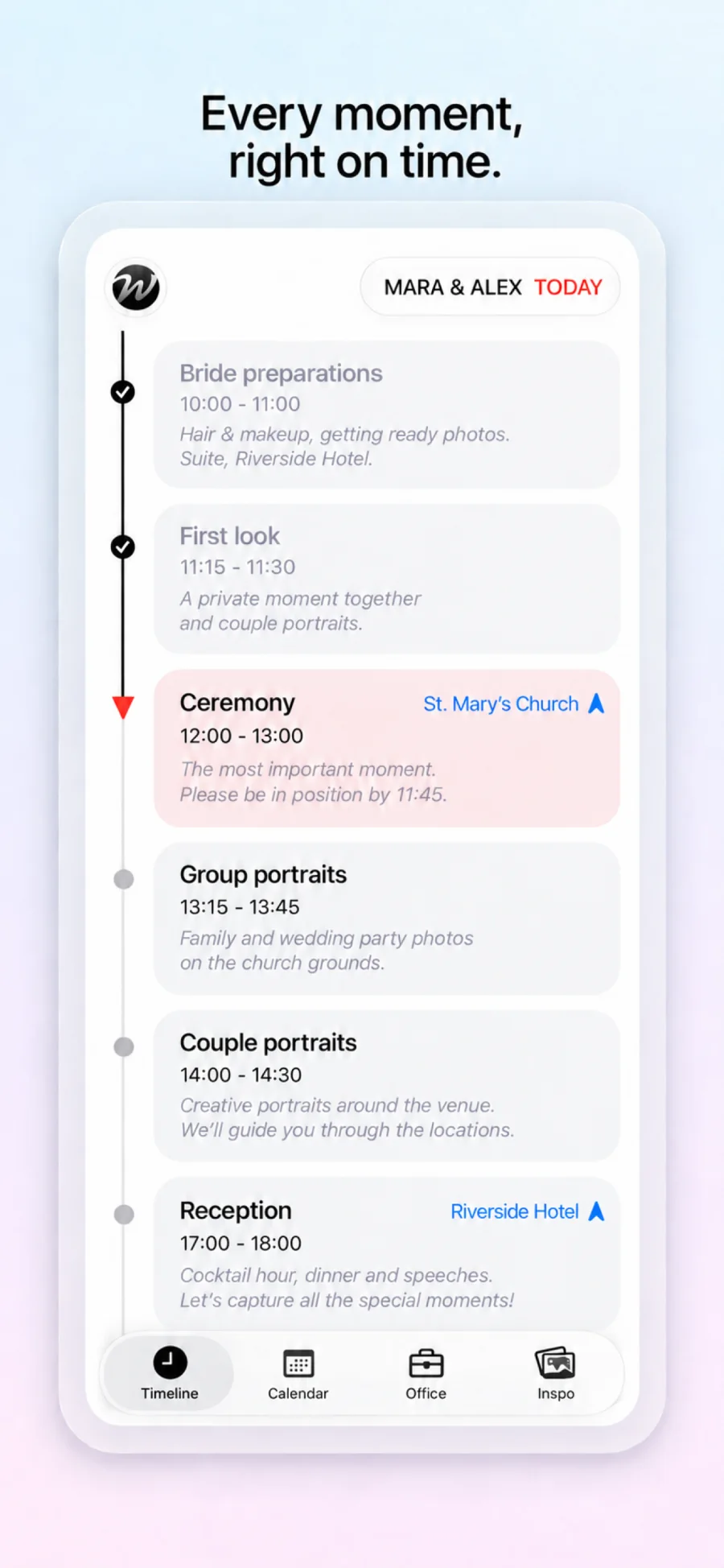 Timeline live Wedz Studio cu programul complet al evenimentului